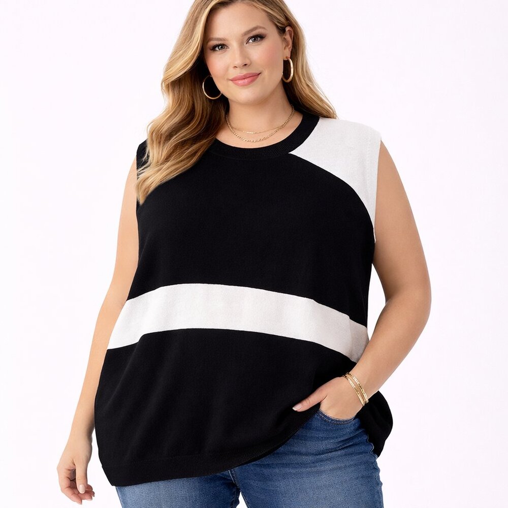 Womens Cashmere Sweater Top 3X Black White Sleeveless Luxury Neiman Marcus